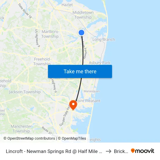 Lincroft - Newman Springs Rd @ Half Mile Rd (Northbound) to Brick, NJ map
