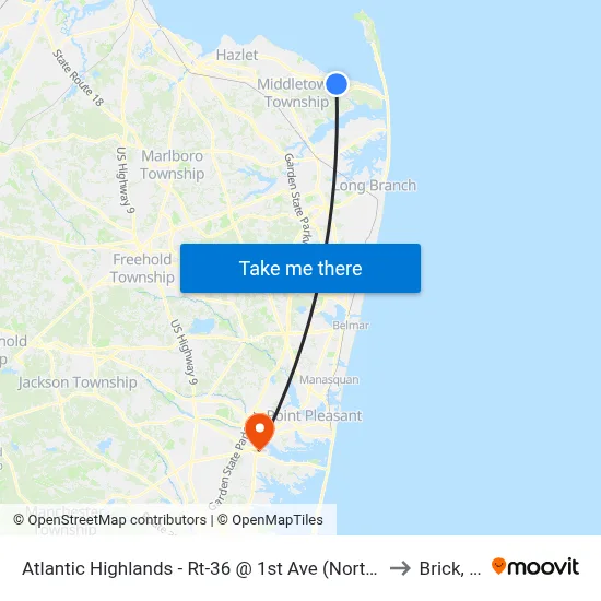 Atlantic Highlands - Rt-36 @ 1st Ave (Northbound) to Brick, NJ map