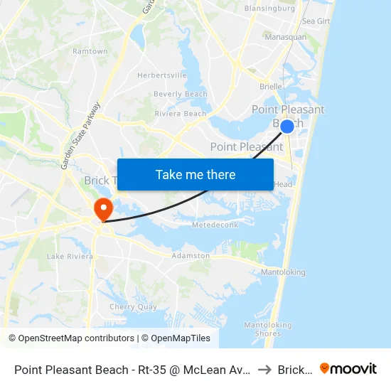 Point Pleasant Beach - Rt-35 @ McLean Ave (Northbound) to Brick, NJ map