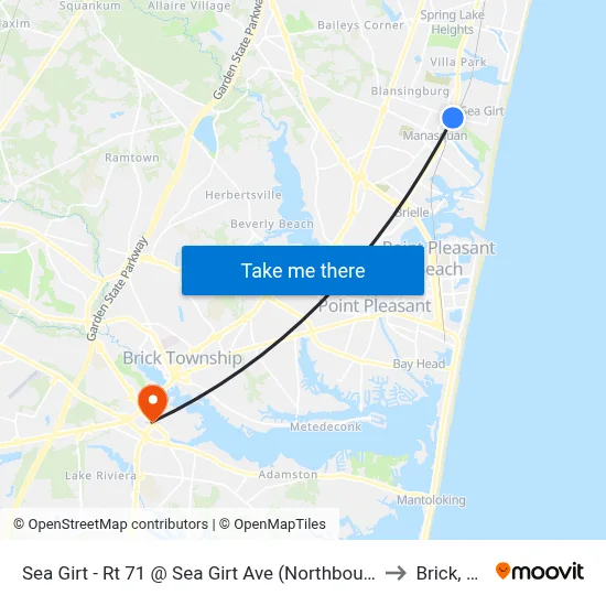 Sea Girt - Rt 71 @ Sea Girt Ave (Northbound) to Brick, NJ map