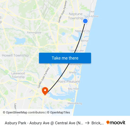 Asbury Park - Asbury Ave @ Central Ave (Northbound) to Brick, NJ map