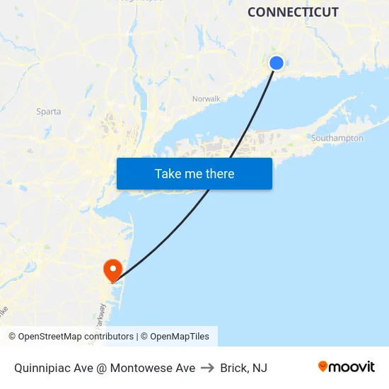 Quinnipiac Ave @ Montowese Ave to Brick, NJ map