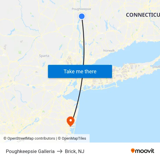 Poughkeepsie Galleria to Brick, NJ map