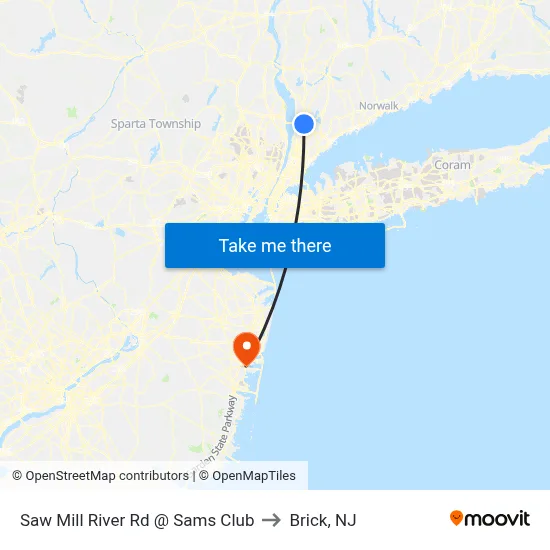 Saw Mill River Rd @ Sams Club to Brick, NJ map