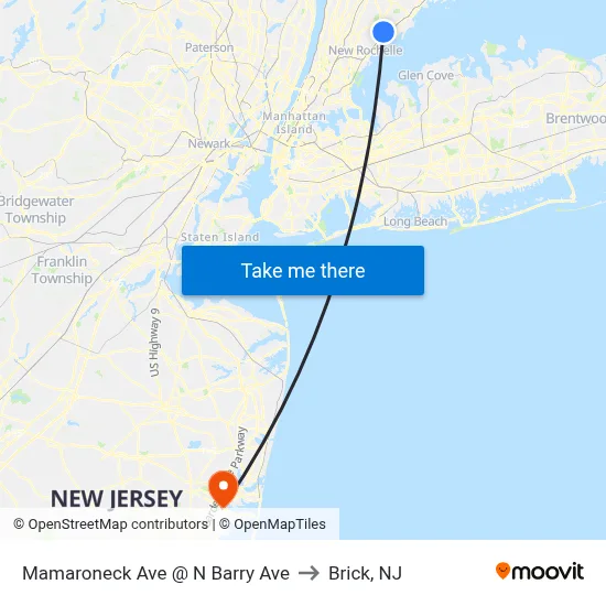 Mamaroneck Ave @ N Barry Ave to Brick, NJ map