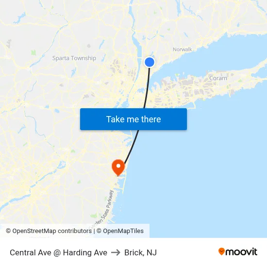 Central Ave @ Harding Ave to Brick, NJ map