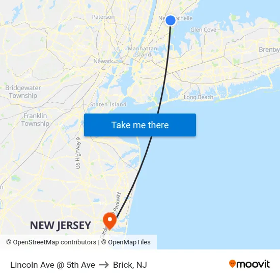 Lincoln Ave @ 5th Ave to Brick, NJ map