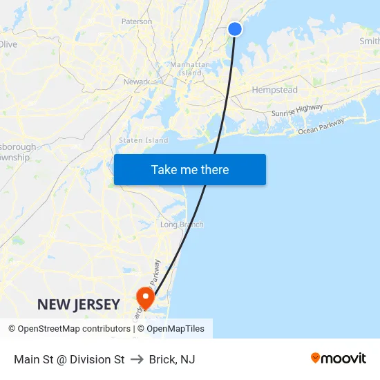 Main St @ Division St to Brick, NJ map