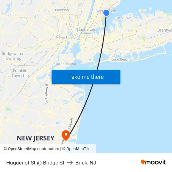 Huguenot St @ Bridge St to Brick, NJ map