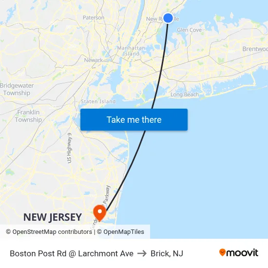 Boston Post Rd @ Larchmont Ave to Brick, NJ map