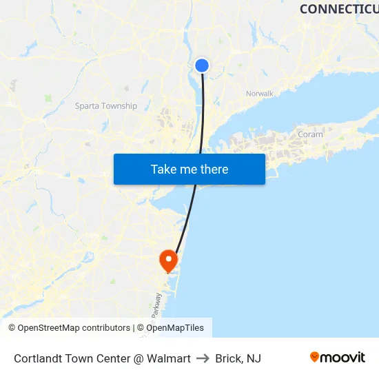 Cortlandt Town Center @ Walmart to Brick, NJ map