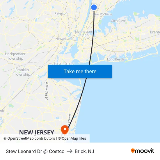 Stew Leonard Dr @ Costco to Brick, NJ map