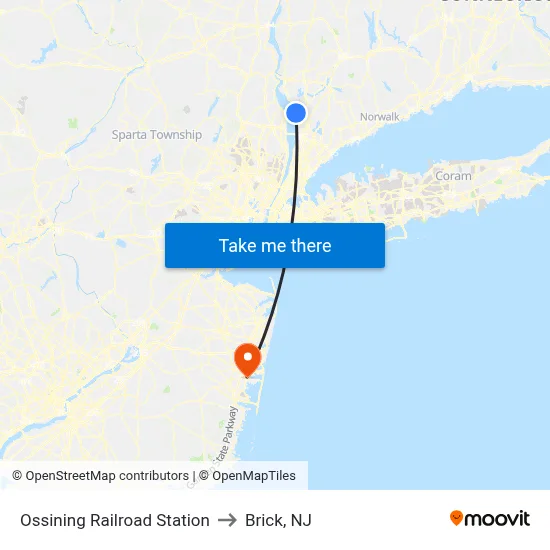 Ossining Railroad Station to Brick, NJ map