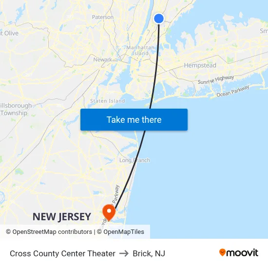 Cross County Center Theater to Brick, NJ map