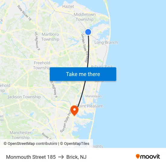 Monmouth Street 185 to Brick, NJ map