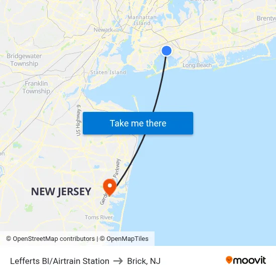 Lefferts Bl/Airtrain Station to Brick, NJ map