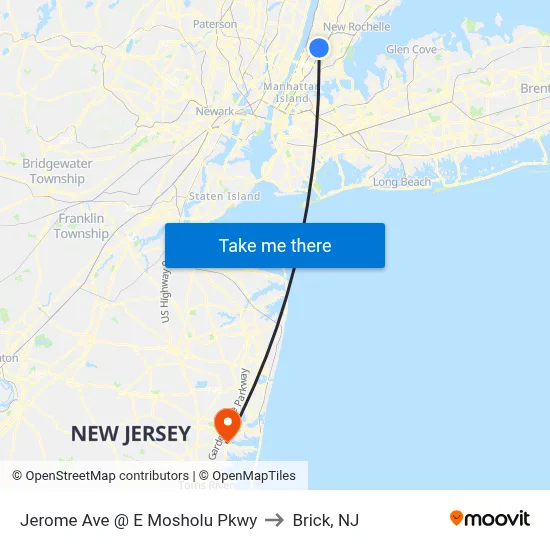 Jerome Ave @ E Mosholu Pkwy to Brick, NJ map
