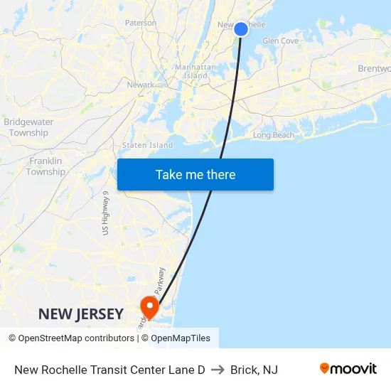New Rochelle Transit Center Lane D to Brick, NJ map