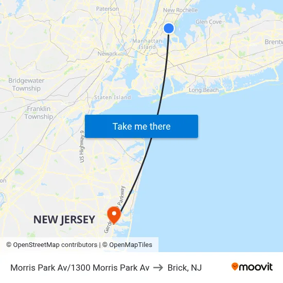 Morris Park Av/1300 Morris Park Av to Brick, NJ map