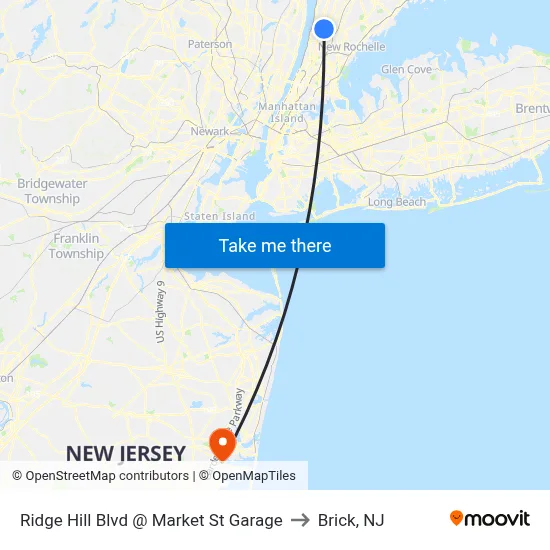 Ridge Hill Blvd @ Market St Garage to Brick, NJ map