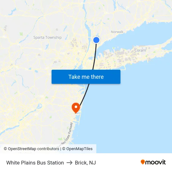 White Plains Bus Station to Brick, NJ map