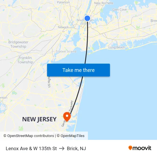 Lenox Ave & W 135th St to Brick, NJ map