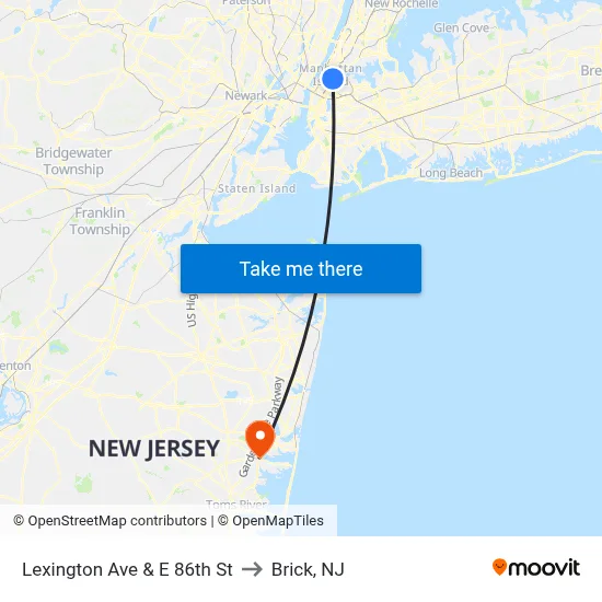 Lexington Ave & E 86th St to Brick, NJ map