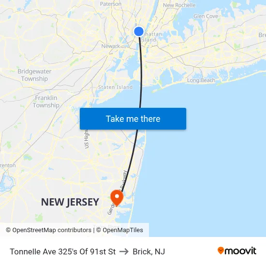 Tonnelle Ave 325's Of 91st St to Brick, NJ map