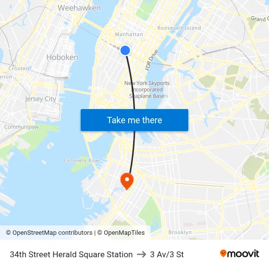 34th Street Herald Square Station to 3 Av/3 St map