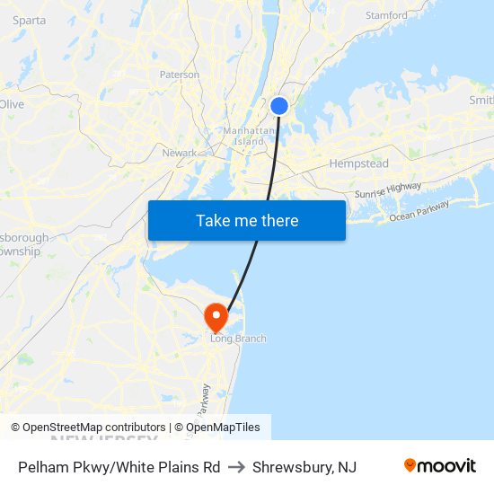 Pelham Pkwy/White Plains Rd to Shrewsbury, NJ map