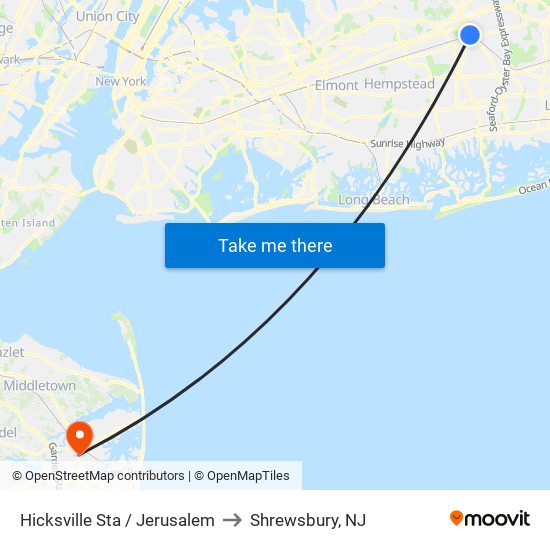 Hicksville Sta / Jerusalem to Shrewsbury, NJ map