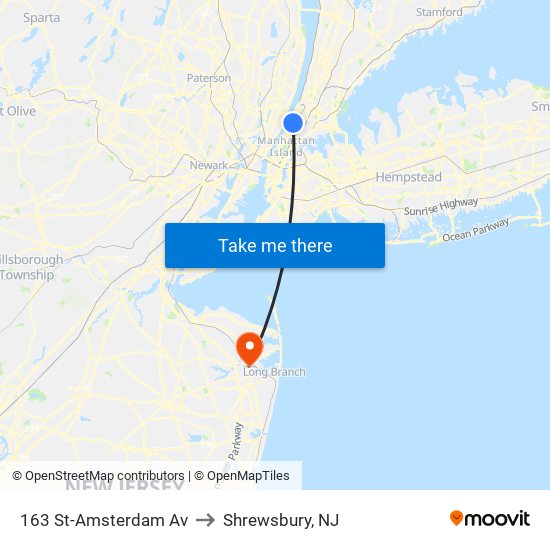 163 St-Amsterdam Av to Shrewsbury, NJ map