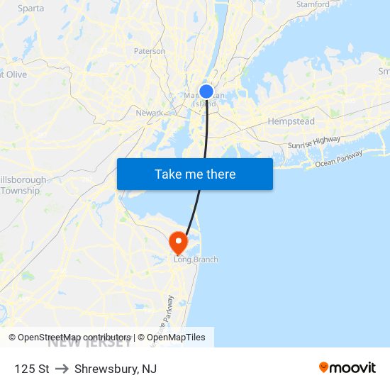 125 St to Shrewsbury, NJ map