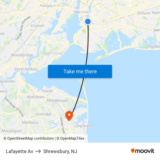 Lafayette Av to Shrewsbury, NJ map