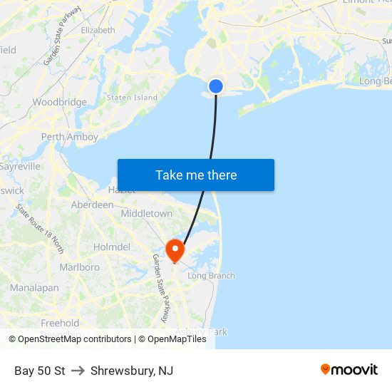 Bay 50 St to Shrewsbury, NJ map