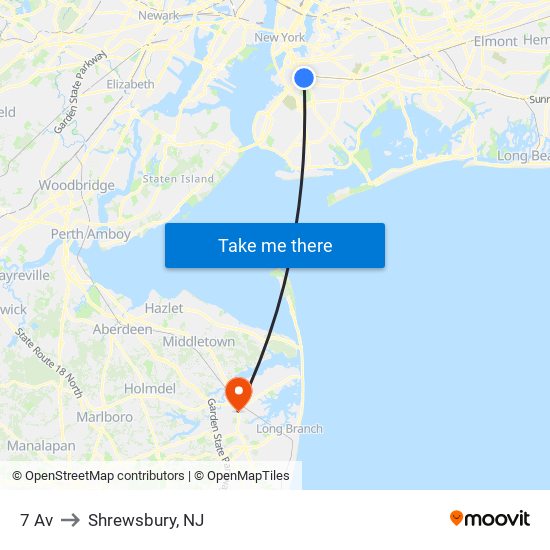 7 Av to Shrewsbury, NJ map