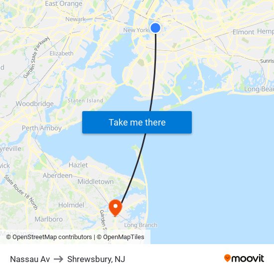 Nassau Av to Shrewsbury, NJ map