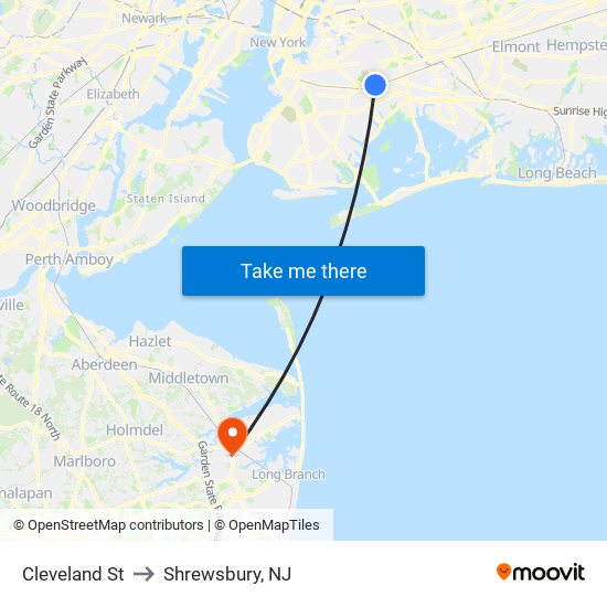 Cleveland St to Shrewsbury, NJ map