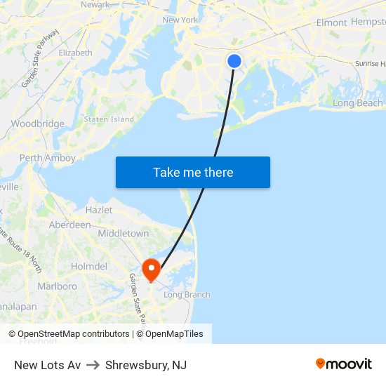 New Lots Av to Shrewsbury, NJ map