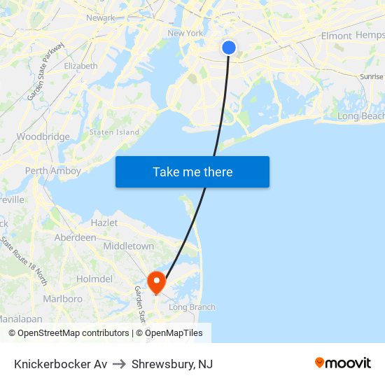 Knickerbocker Av to Shrewsbury, NJ map