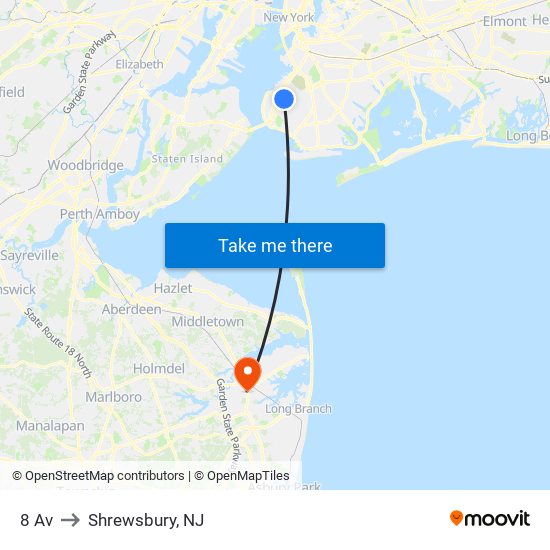 8 Av to Shrewsbury, NJ map