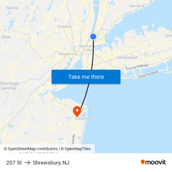 207 St to Shrewsbury, NJ map