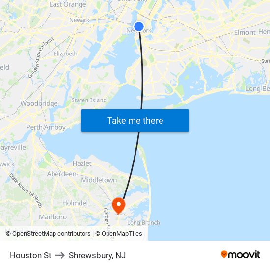 Houston St to Shrewsbury, NJ map
