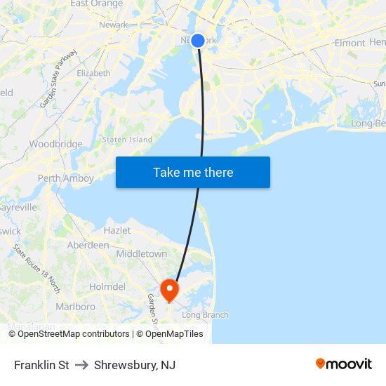 Franklin St to Shrewsbury, NJ map