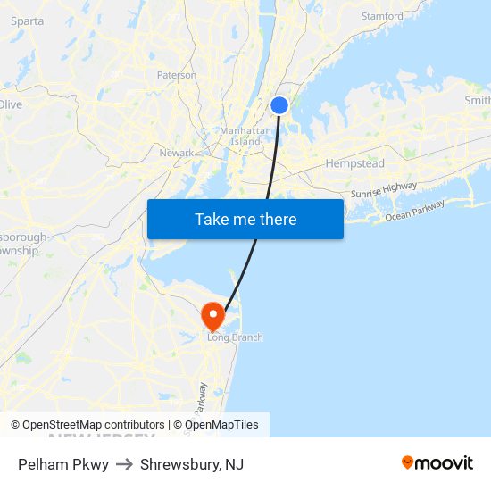 Pelham Pkwy to Shrewsbury, NJ map