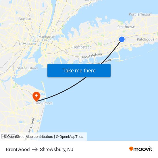 Brentwood to Shrewsbury, NJ map