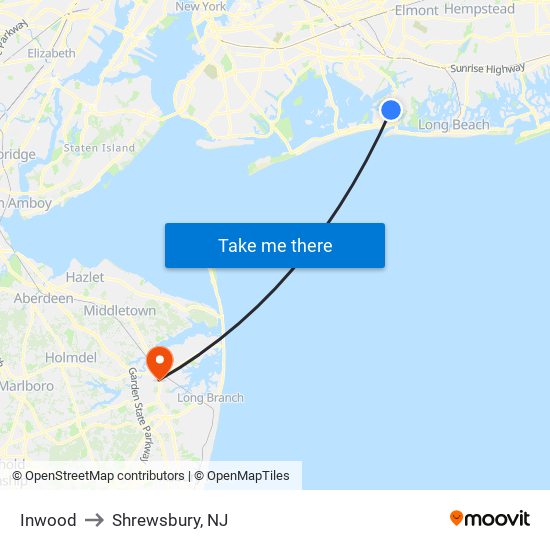 Inwood to Shrewsbury, NJ map