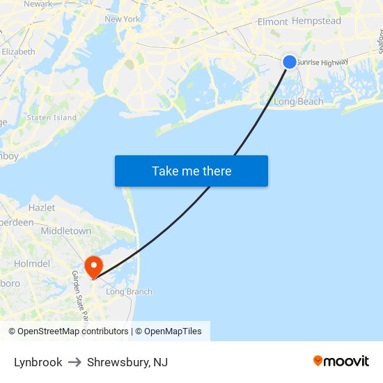 Lynbrook to Shrewsbury, NJ map