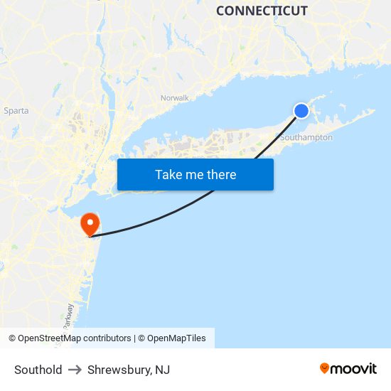 Southold to Shrewsbury, NJ map