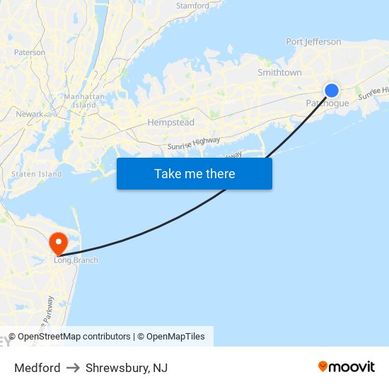 Medford to Shrewsbury, NJ map